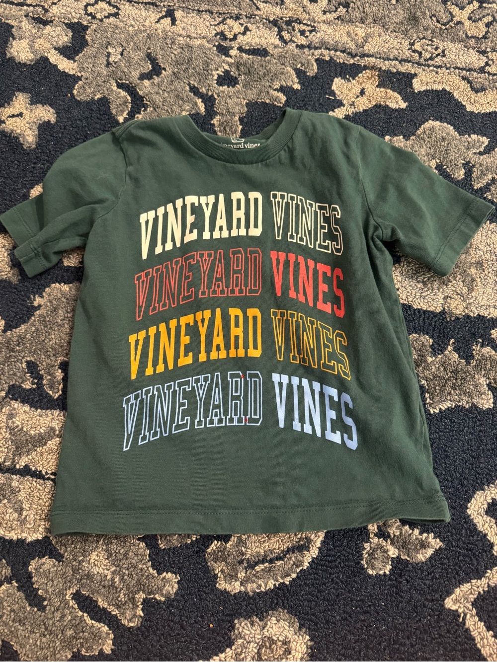 Vineyard Vines Green Short Sleeve Logo Tee with Multicolor Print